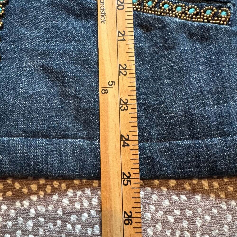 Chico's Embellished Turquoise & Gold Beaded Denim Jacket Size 1/Medium  Like New - Picture 11 of 12